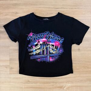 Dolls Kill Current Mood Black Airbrush New York Baby T Crop Top Shirt Sz M Alt